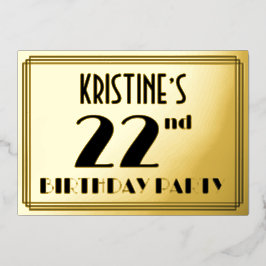 第22回バースデーパーティー – アールデコの外観：「22」+名前 箔招待状