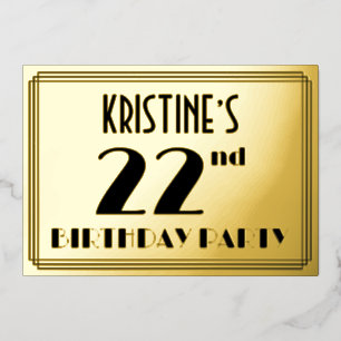 第22回バースデーパーティー – アールデコの外観：「22」+名前 箔招待状