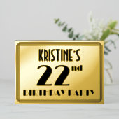 第22回バースデーパーティー – アールデコの外観:「22」+名前 箔招待状 (立ち正面)