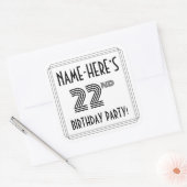 第22回バースデーパーティー:アールデコスタイル+名前をカスタムする スクエアシール (封筒)