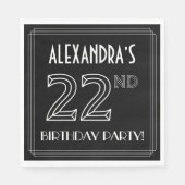 第22回バースデーパーティー:アールデコスタイル+名前をカスタムする スタンダードランチョンナプキン (正面)