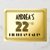 第22回バースデーパーティー~アールデコスタイル「22」 +名前 箔招待状ポストカード (正面)