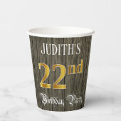 第22回バースデーパーティー – フェイク金ゴールド&ウッドフェイク・ルックス 紙コップ (裏面)