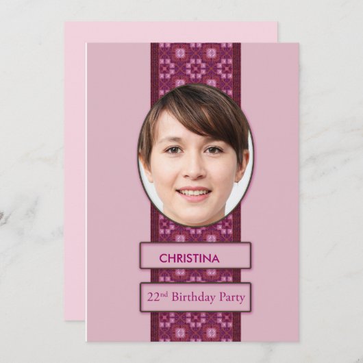 第22回誕生日パーティーの招待写真と名前 招待状 (正面/裏面)