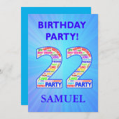 第22回誕生日パーティーへの招待の追加の名前 招待状 (正面/裏面)