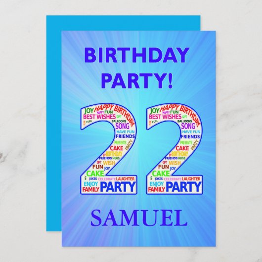 第22回誕生日パーティーへの招待の追加の名前 招待状 (正面/裏面)