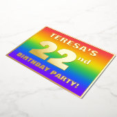 第22回誕生日パーティー:おもしろいカラフル、レインボーパターン 箔招待状 (回転した状態)