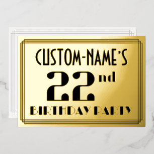 第22回誕生日パーティー：アールデコの外観"22"と名前 箔招待状