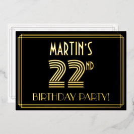 第22回誕生日パーティー – アールデコスタイル「22」 +名前 箔招待状