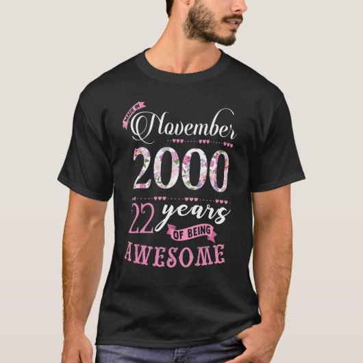 第22誕生日フローラギフトfor Womens in 生まれ Novem  Tシャツ (正面)