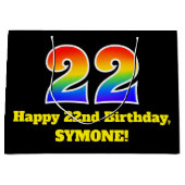 第22誕生日～おもしろい, カラフル, 鮮やか, Rainbow 22 ラージペーパーバッグ (正面)