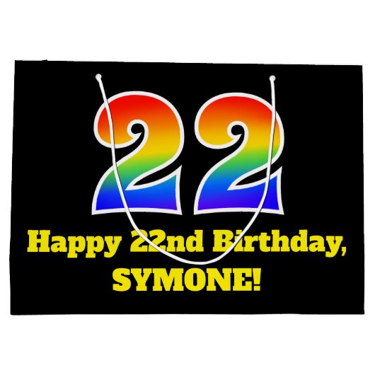 第22誕生日～おもしろい, カラフル, 鮮やか, Rainbow 22 ラージペーパーバッグ (裏面)