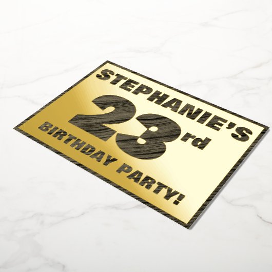 第23回バースデーパーティはっきりした— Wood Grainフェイク文字 箔招待状 (回転した状態)