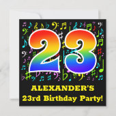 第23回バースデーパーティー:おもしろいミュージックシンボル, Rainbow 23 招待状 (正面)