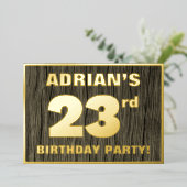 第23回誕生日パーティはっきりしたーフェイク:, Wood Grain Pattern 箔招待状 (立ち正面)