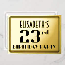 第23回誕生日パーティー：アールデコの外観"23"と名前 箔招待状