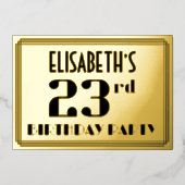 第23回誕生日パーティー:アールデコの外観"23"と名前 箔招待状 (正面)