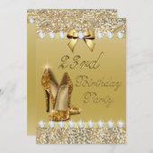 第23誕生日の高級金ゴールドヒール·シーキンズ·ダイヤモンド 招待状 (正面/裏面)