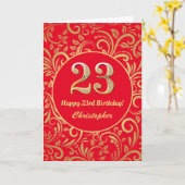 第23誕生日赤・金ゴールド花柄 カード (黄色い花)