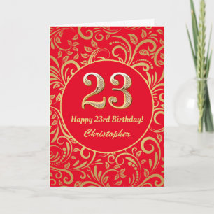 第23誕生日赤・金ゴールド花柄 カード