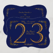第23、誕生会第23、素晴らしいのGatsby、海軍及び金ゴールド 招待状 (正面/裏面)