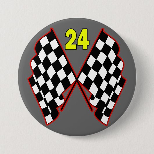第24およびチェック模様の旗 缶バッジ (正面)