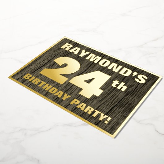 第24回誕生日パーティーはっきりした:木目フェイク模様 箔招待状 (回転した状態)