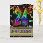 第24誕生日に虹の泡と花火 カード (黄色い花)