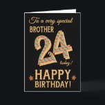 第24誕生日、Brother、Blackに対する金ゴールド効果 カード<br><div class="desc">非常に特殊な兄弟用のシック24誕生日カードで、数字が24で、金ゴールド効果の輪郭を持つ明るいモザイク模様で、金ゴールド効果レタリングの全ての文字(金属ではない絵を描)を表します。明るい赤と金ゴールド効果の星が、ジュディ・アダムソンのこの印象的なデジタルデザインの「ハッピーバースデー」の横にある。変えられる内容は「愛を持って」だ。</div>