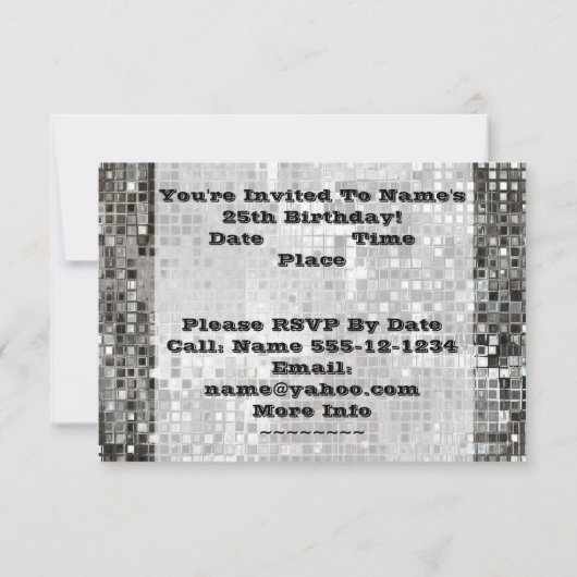 第25または年齢の誕生会の銀の招待状 招待状 (裏面)