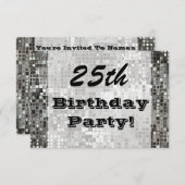 第25または年齢の誕生会の銀の招待状 招待状 (正面/裏面)