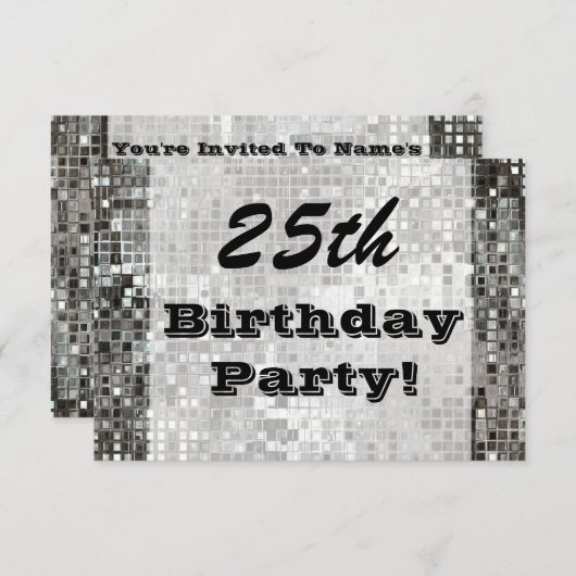 第25または年齢の誕生会の銀の招待状 招待状 (正面/裏面)