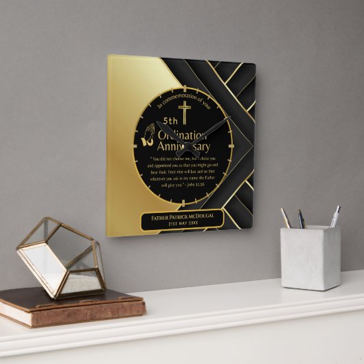 第25代牧師の司祭の記念贈与調整ANY スクエア壁時計 (オフィス)