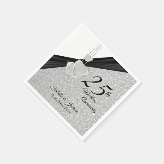 第25回シルバーグリッター結婚の記念日 スタンダードカクテルナプキン (角)