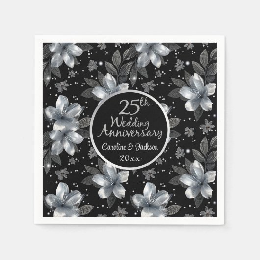 第25回シルバーグリッター結婚フローラ記念日 スタンダードカクテルナプキン (正面)