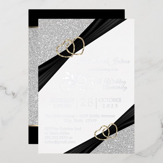 第25回シルバーグリッター金ゴールドハート記念日 箔招待状 (正面/裏面)