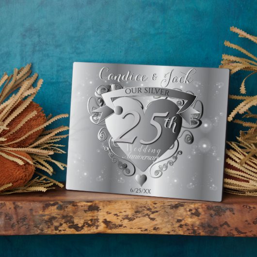 第25回シルバー結婚の3DハートエンブレムPl フォトプラーク (側面)