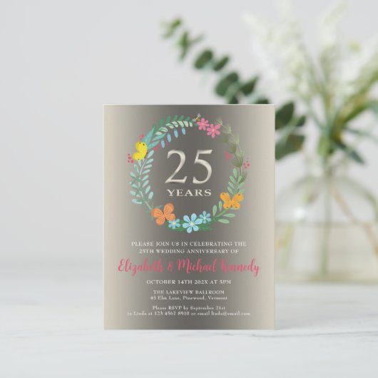 第25回シルバー結婚ズ記念フローラ招待状 インビテーションポストカード (スタンド正面)