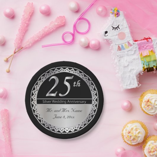 第25回シルバー結婚ズ記念日 ペーパープレート (パーティー)