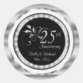 第25回シルバー結婚ズ記念日 – ホワイトダマスク ラウンドシール (正面)