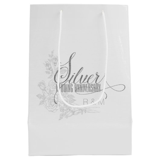 第25回シルバー記念イニシャルとホワイトローズ ミディアムペーパーバッグ (裏面)