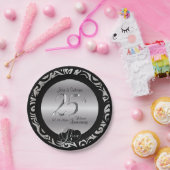 第25回シルバー・アンド・ブラック結婚ズ記念日 ペーパープレート (パーティー)