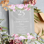 第25回シルバ結婚ー記念バラフローラ 招待状<br><div class="desc">25thシルバーの結婚記念バラフローラへの招待ピンクのバラのガランかわいらしズを特集。このエレガントヴィンテージ招待パーソナライズされたは、あなたの特別な25年の記念日のお祝い情報と一緒に行うことができる。Thisisnomeによる設計©</div>