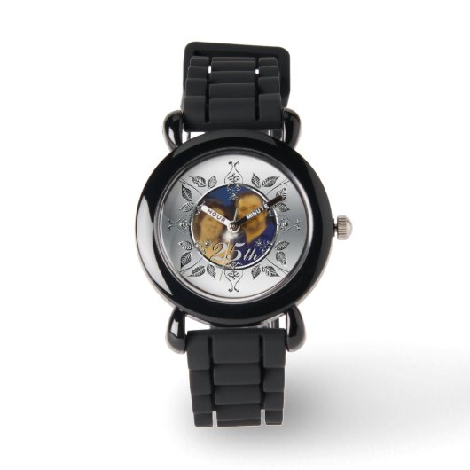 第25回シルバ結婚ー記念写真パーソナライズされた 腕時計 (正面)