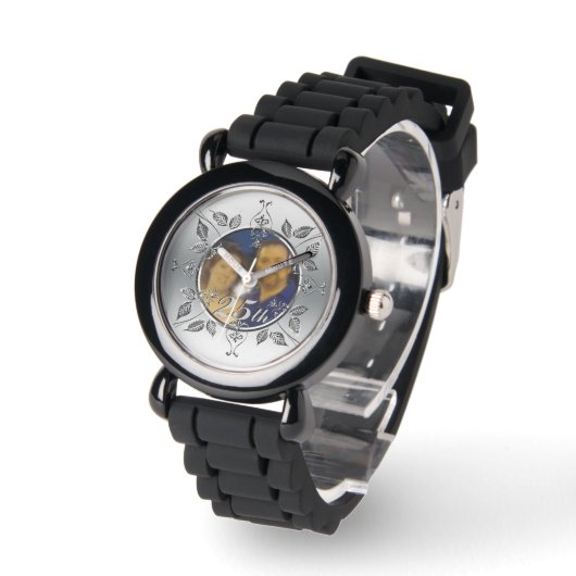 第25回シルバ結婚ー記念写真パーソナライズされた 腕時計 (傾斜)