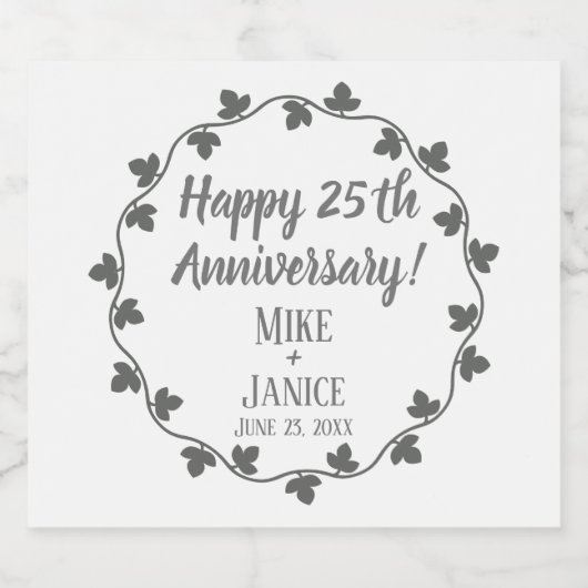 第25回シルバ結婚ー記念日アイビーリース スパークリングワインラベル (シングルラベル)