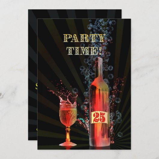 第25回誕生日パーティーの招待状 招待状 (正面/裏面)