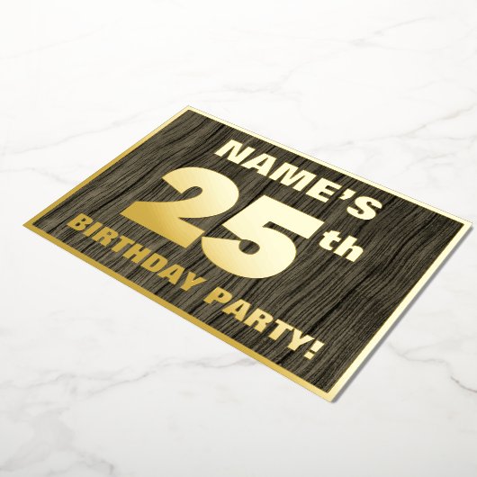 第25回誕生日パーティーはっきりした:木目フェイク模様 箔招待状 (回転した状態)