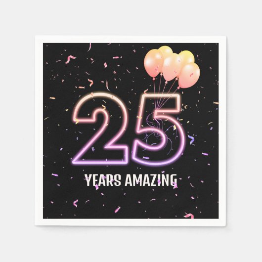 第25回誕生日パーティー風船と紙吹雪 スタンダードカクテルナプキン (正面)