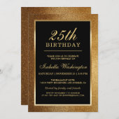 第25回誕生日パーティー|トレンディーグラム金ゴールドグリッター 招待状 (正面/裏面)